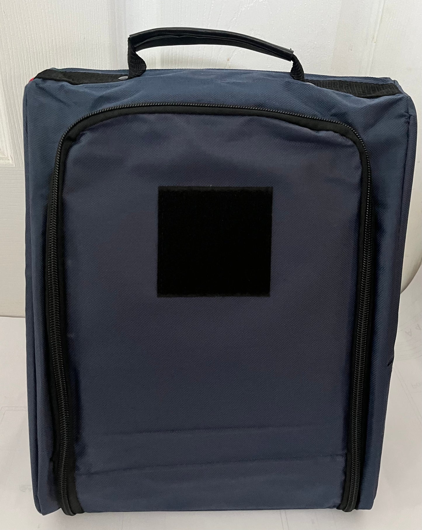 The Velcro Coverbag with Optional Embroidery and Patches (Navy with a Red Stripe)